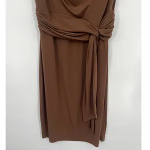 Boston Proper Cowl Neck Dress Sz 8 Brown Quiet Luxury Y2K Stretchy Tie Front thumbnail 6