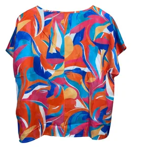 Colorful Abstract Print Blouse Tropical Resort Dopamine Dressing Vacation Top XL thumbnail 3