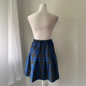 Royal Blue & Black Plaid Pleated Elastic Waist A-Line Knee Length Skirt thumbnail 5