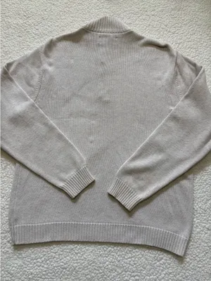 Chaps Ivory Mock Neck Henley Sweater Grandad Acadia Knit Suede Elbow Patch L thumbnail 7