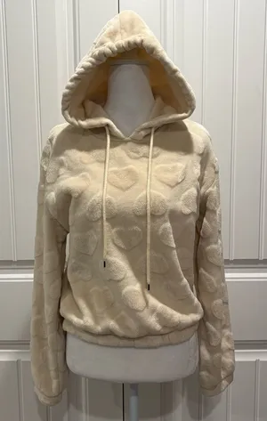 Angel Cult Women’s Cream Hoodie With Hearts Size S thumbnail 1