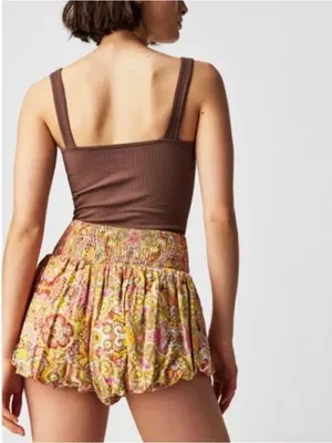 Free People La Rochelle Bubble Shorts High Rise Smocked Waist Paisley Floral M thumbnail 4