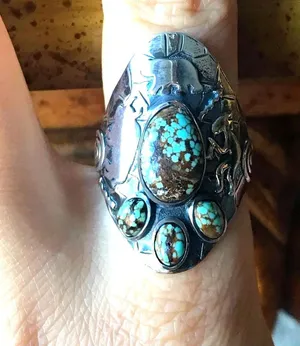 Genuine Blue Turquoise Sterling Silver Statement Ring Size 10 thumbnail 1