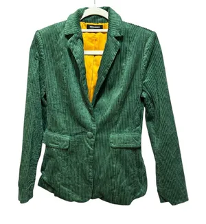 525 AMERICA Green Corduroy Blazer Jacket‎ Mustard Yellow Lined XS thumbnail 1