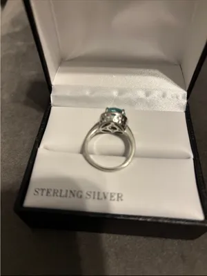 Tested 925 Sterling Silver Blue Cubic Zirconia Ring Size 9 thumbnail 3
