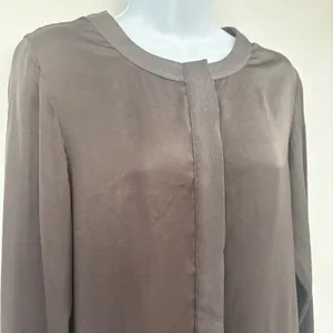 Rag & Bone Silk Sheer Hi Low Blouse Taupe Long Sleeve‎ Top S Minimalist Designer thumbnail 4