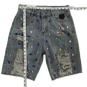 Streetwear bedazzled Jewel Studded bling frayed high Waisted Denim Shorts NWT LG thumbnail 5