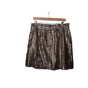J.Crew Mini Skirt L Gold Metallic Gingham BM055 Holiday Party Glam Pull On thumbnail 3