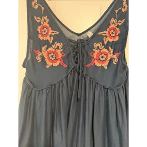 Free People Intimately Navy Blue Floral Embroidered Lace Up Mini Dress Small thumbnail 12