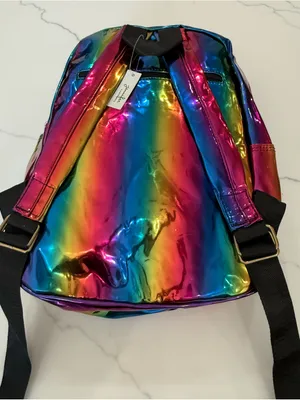Jennifer K Holographic Rainbow fashion Metallic kids Backpack cute thumbnail 4