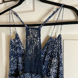 Lucky Brand John Robshaw Crochet Lace Back Maxi Dress Navy Blue White Small Boho thumbnail 8