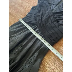 Adrianna Papell Black Ruched Fit Flare Midi Dress Textured Floral Skirt Sz 4 thumbnail 5