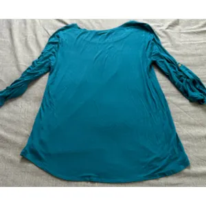 Cable & Gauge Teal Blue Ruched Button Tab Sleeve Scoop Neck Top Large thumbnail 11