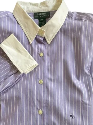 Lauren Ralph Lauren Pinstripe English Garden Blouse Sz 14 Button Up 100% Cotton thumbnail 2