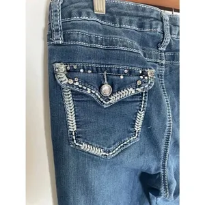 Women's Earl Jeans Barely Boot Bling Y2K Bootcut Jeans Size 10 Blue GUC!‎ 0122 thumbnail 6