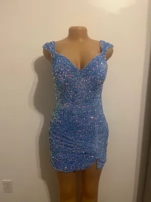 Stacees Shine in this elegant blue sequin dress, perfect for any special occasion. The shimmering sequins add a touch of glamour to your look. thumbnail 2