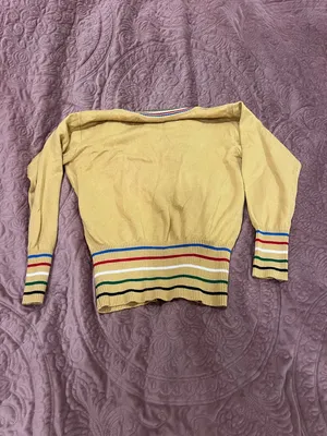 V-Neck Striped Trim Women’s Sweater - Yellow thumbnail 2