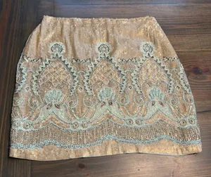 Alya Gold Sequin Pencil Skirt with Mint Embroidery thumbnail 1