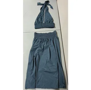 Blue Periwinkle Satin Silk Maxi Skirt and Halter Crop Top Matching Set Coords Size S 🩵✨ thumbnail 4