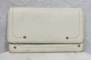 VTG Cow Leather Bi-fold Checkbook Wallet White Ivory Card Slots Simple Classic thumbnail 1