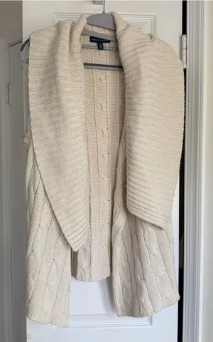 Ralph Lauren Vintage 100% Tussah Silk Cable Knit Cardigan Vest Sleeveless Medium thumbnail 1