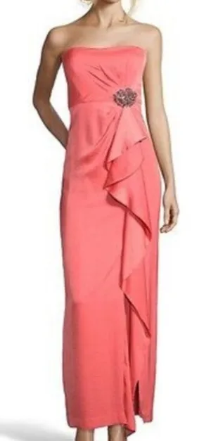 BCBGMAXAZRIA‎ Ila Cascading Ruffle Front Dress Gown in Coral Pink thumbnail 1