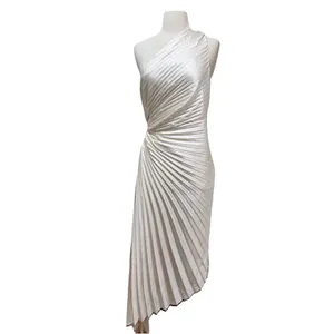 Dress Forum Olympia One Shoulder Pleated Asymmetric Maxi Dress Medium Ivory HOCO thumbnail 2