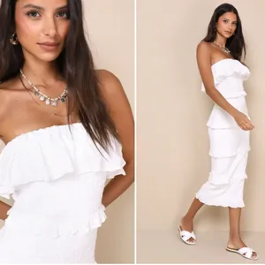 LULUS Bridal Bachelorette Engagement Bridal Shower Sexy HOneymoon Ruffles midi thumbnail 2