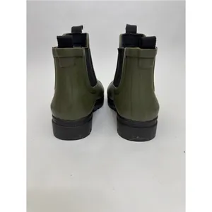 Hunter Women 5 Olive Green Black Cap Toe Chelsea Ankle Rain Boots Lug Sole thumbnail 3
