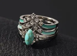 6pc 925 Rings For Men And Women Hip Hop Vintage Style Turquoise With Rhinestones thumbnail 6