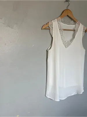 Anthropologie White Lace V-Neck Sleeveless Top thumbnail 2