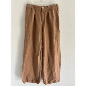 Paige Dallas Pant Womens‎ 4 Camel Pleated Wide Leg Linen Blend Trouser Career thumbnail 2