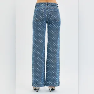Wide Leg Blue Patterned Jeans - Women's Flare & Wide Leg thumbnail 12