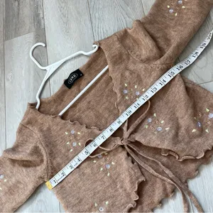 Cider Embroidered Cardigan Sweater Brown medium floral open tie front coquette thumbnail 3