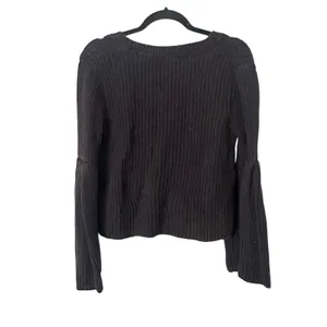 FREE PEOPLE Damsel Flare Sleeve Ribbed Knit Sweater Black‎ Small thumbnail 4