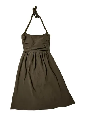 Antonio Melani Black Halter Midi Dress Sz 4 Ruched Bodice Cocktail Wedding Guest thumbnail 1