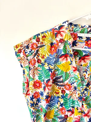 Karlie Mutli Floral Colorful Tropical Cotton Mini Dress Short Sleeve Faux Wrap thumbnail 4