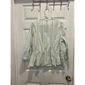 A New Day 100% Cotton Mint Green Striped‎ Faux Wrap Blouse Size Large thumbnail 5