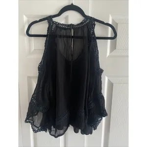 Rebecca Minkoff Cold Shoulder Crochet Lace Blouse Womens Size M Black Boho Sheer thumbnail 8