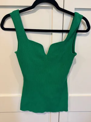 H&M Emerald Green Ribbed V-Notch Tank thumbnail 1