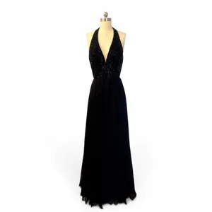 SHERRI HILL 51640 Black Sequin Halter Chiffon Gown – Size 6 NWT thumbnail 4