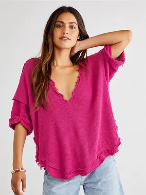 Free People We The Free Pink North Star T-Shirt Women’s M Oversized Raw Hem Boho thumbnail 1