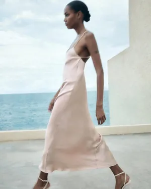 Zara maxi midi dress wedding dusty rose satin effect slip party evening thumbnail 9