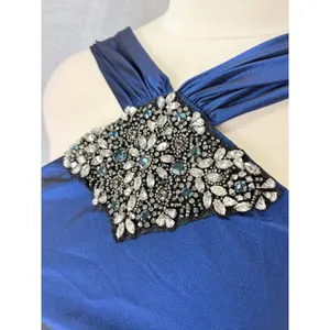 David Meister Sapphire Blue Jewel Embellished‎ Halter Mermaid Gown 4 thumbnail 8