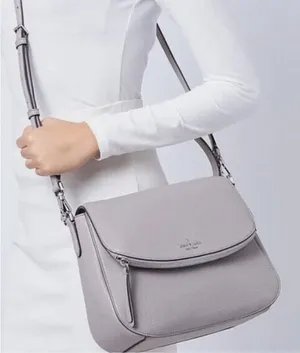 Kate Spade Jackson Gray Taupe Soft Pebbled Leather Medium Flap Crossbody Bag thumbnail 1