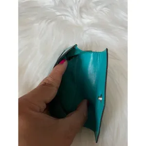 Oakley leather coin purse wallet Teal green Snap Button Card Slot Compact Aqua thumbnail 7