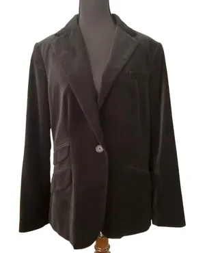 Lauren Ralph Lauren Black Velvet Blazer Jacket Cotton Size 14 Classic Party thumbnail 1