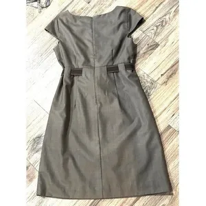 Studio I Gray Plaid Cap‎ Sleeve Sheath Dress with Bow Belt Accent Size 8 thumbnail 3