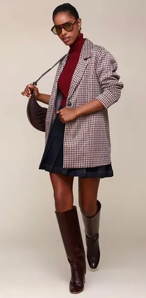 Avec Les Filles Anthropologie Brown Blue Houndstooth Longline Blazer Small 80103 thumbnail 1