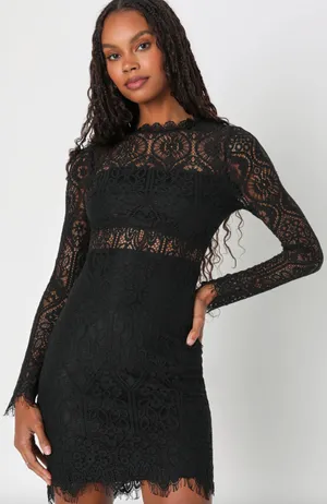 Lulus Appetite for Seduction Black Lace Long Sleeve Dress Party Gothic Small NWT thumbnail 1